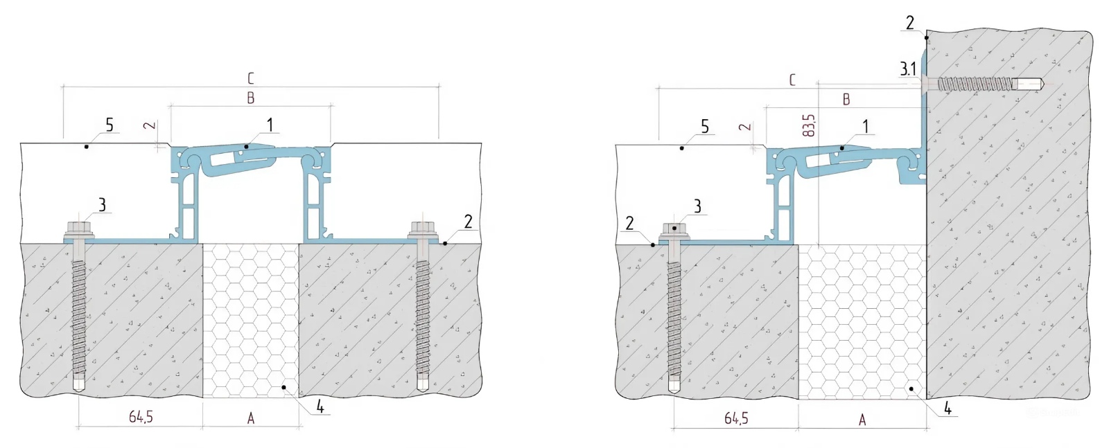 Installation diagram of AQUASTOP® DSHA.T expansion joint device