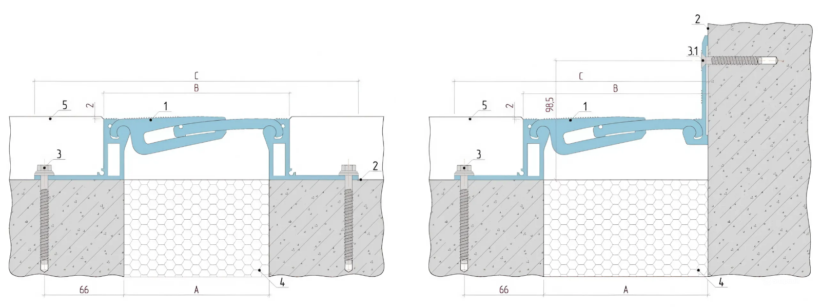 Installation diagram of AQUASTOP® DSHA.TS expansion joint device